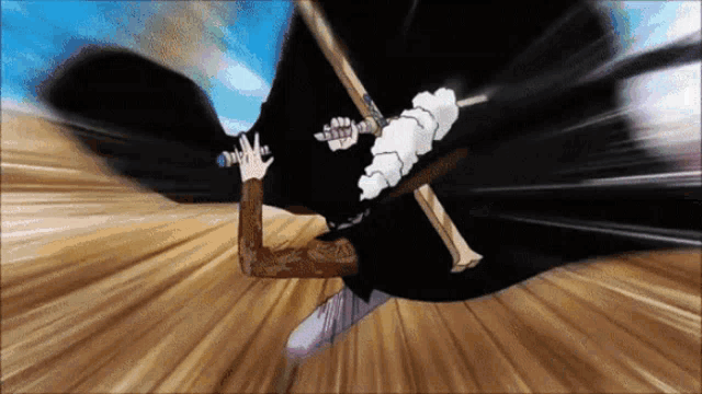 a cartoon character is flying through the air with a sword
