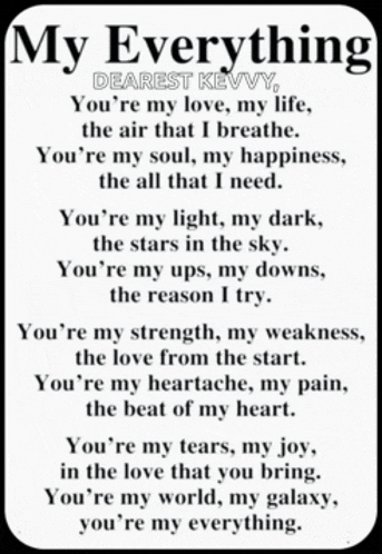 a poem titled my everything dearest kevvy