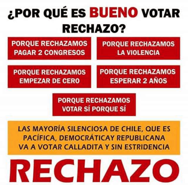 a poster that says " por que es bueno votar rechazo " on it