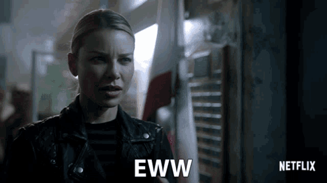 a netflix ad features a woman in a leather jacket