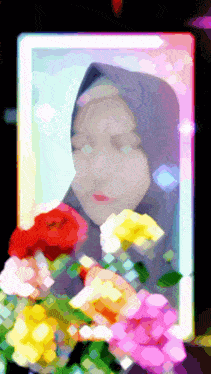 a painting of a woman in a hijab with flowers in the background
