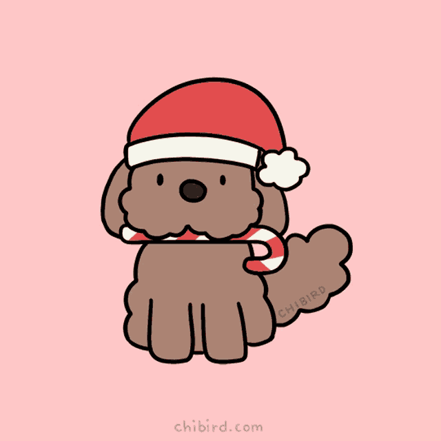 a cartoon of a dog wearing a santa hat and scarf