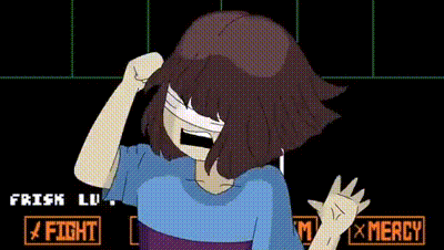 frisk from undertale is wearing a blindfold and making a funny face in a cartoon .