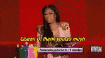 a woman says queen b thank you so much in a pixelated video