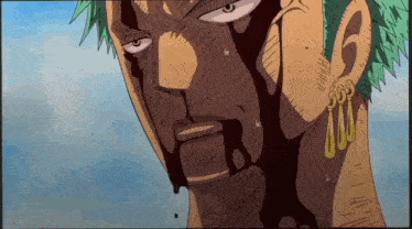 a close up of a man 's face with blood coming out of his mouth