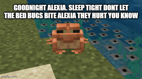 a picture of a frog in minecraft with the caption goodnight alexia sleep tight