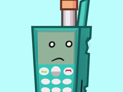 a cartoon of a cell phone with a sad face on it