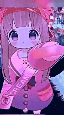 a cartoon girl with a sash that says cream
