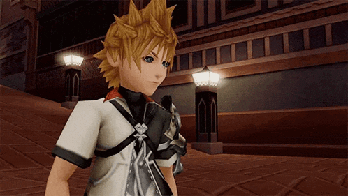 a video game character stands in front of a building with a lamp post