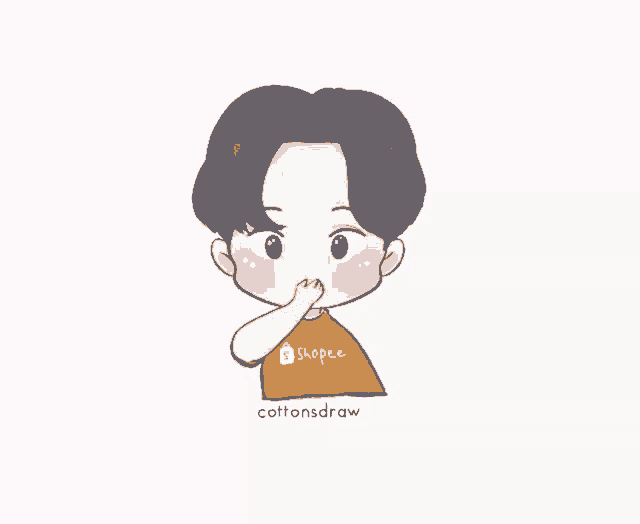 a drawing of a boy wearing an orange shirt with the word shopee on it