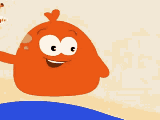 a cartoon character with big eyes and a heart on his head is flying in the air .