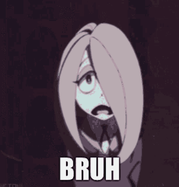 a picture of a girl with the word bruh on the bottom