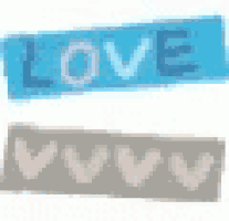 the word love is written on a blue and gray piece of tape .