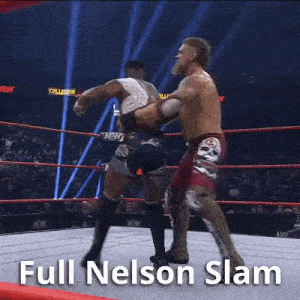 a wrestling match with the words full nelson slam written on the bottom