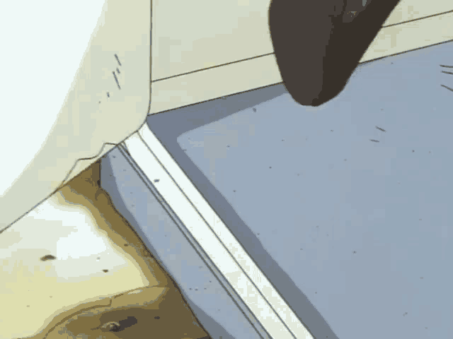 a drawing of a person 's foot on a blue carpet