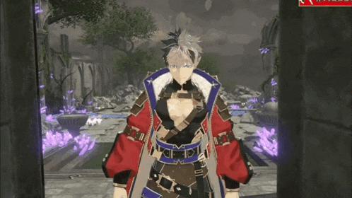 a video game character with a red and blue jacket on