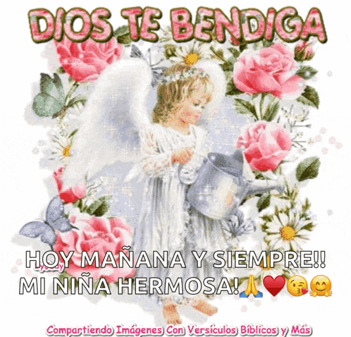 a picture of an angel with the words dios te bendiga on it