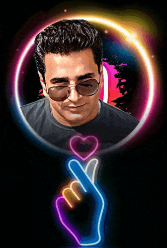 a man wearing sunglasses and making a heart sign