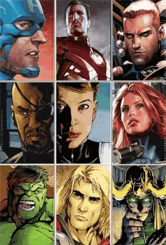 a collage of avengers including captain america and iron man