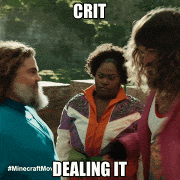 a group of people standing next to each other with the caption crit dealing it above them
