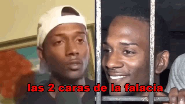 a man behind bars with the words las 2 caras de la falacia