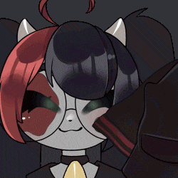 a cartoon drawing of a cat with glasses and red hair