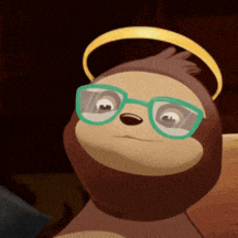 a cartoon sloth wearing glasses and an angel halo