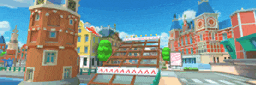 a cartoon drawing of a city with a sign that says " aaa "