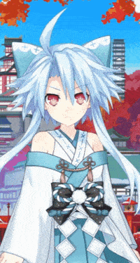 a girl with white hair and red eyes wearing a kimono