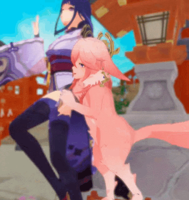 a girl in a pink dress is sitting on a man 's back