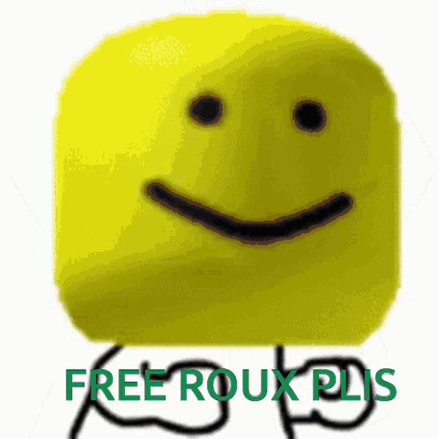 a picture of a yellow smiley face with the words free roux plus below it