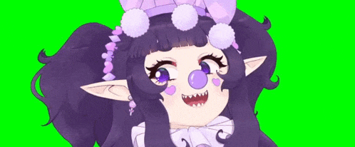 a cartoon girl is wearing a clown costume with a purple nose .