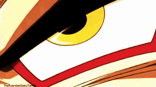 a close up of a cartoon character 's eye with the words " the australian goku " written below it