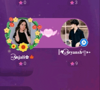 a purple background with a picture of a woman and a picture of a man with the names anjali and ayyansh on it