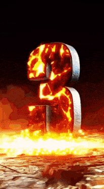 the number 3 is surrounded by flames on a black background