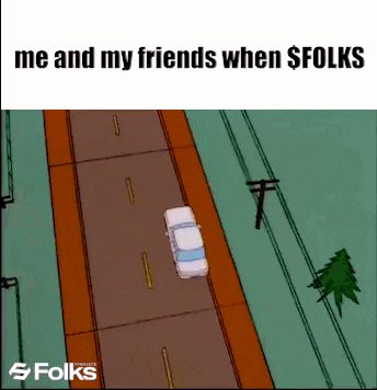 a cartoon of a car on a road with the words me and my friends when $ folks