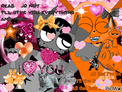 a collage of cartoon characters with the words real jr nut i 'll give you everything and more on top