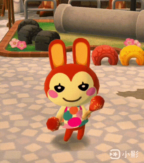 a colorful cartoon bunny is holding a maraca in a video game