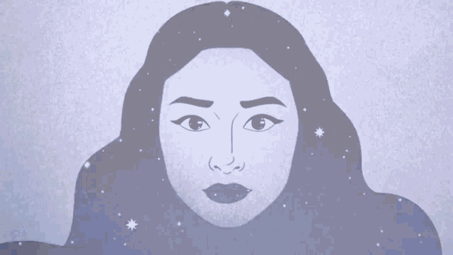 a drawing of a woman 's face with stars behind it