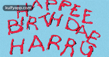 a blue background with red letters that say happy birthday harrs