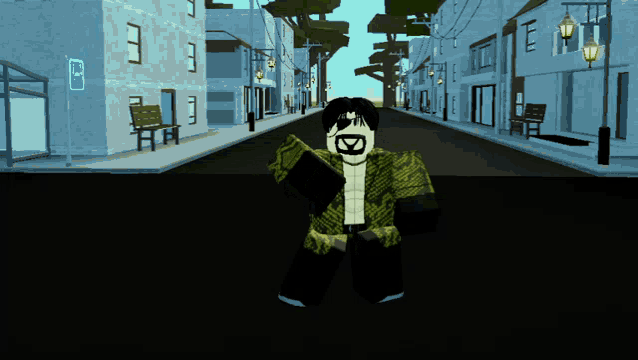 a cartoon character is walking down a street with a sign that says parking only