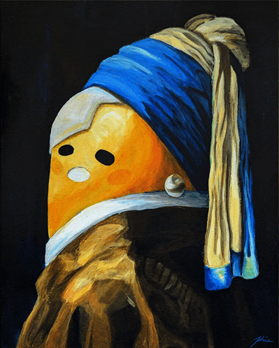 a painting of a person with a pearl earring and the name j.lee on the bottom