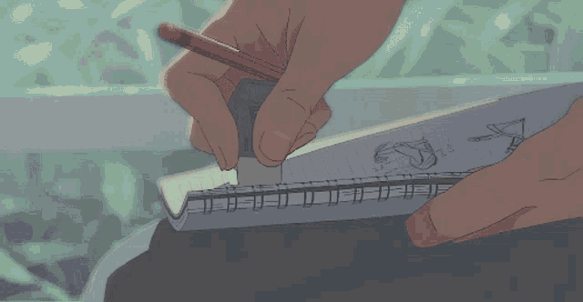 a drawing of a person holding a pencil and eraser