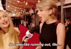 a woman is talking into a microphone and says " so i was like running out like ... "