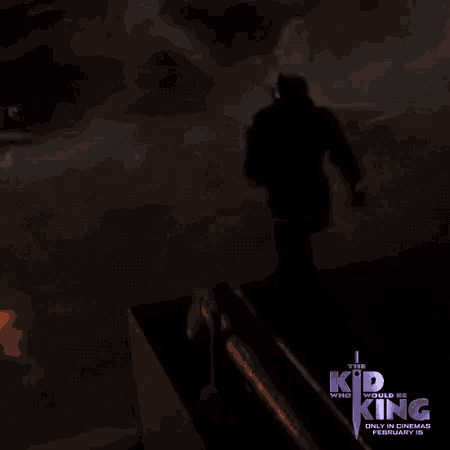 a poster for the movie who would be king shows a man jumping in the air