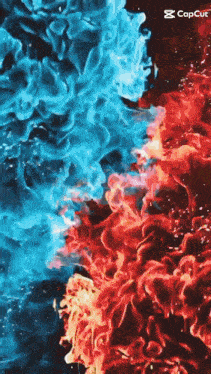 a blue and red smoke coming out of a black background