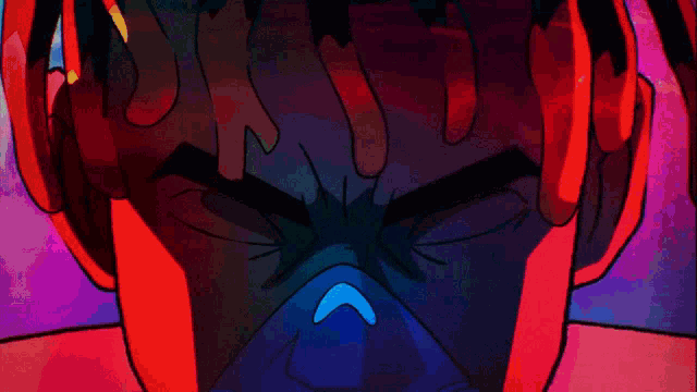 a close up of a cartoon character 's face with a blue background