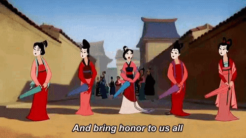 a group of cartoon characters are standing next to each other holding umbrellas in a line .