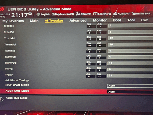uefi bios utility advanced mode is displayed on the screen