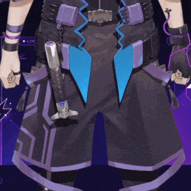 a close up of a person 's pants with a sword in the pocket